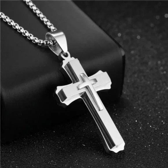 New Silver Cross Necklace for Men - Picture 2 of 6